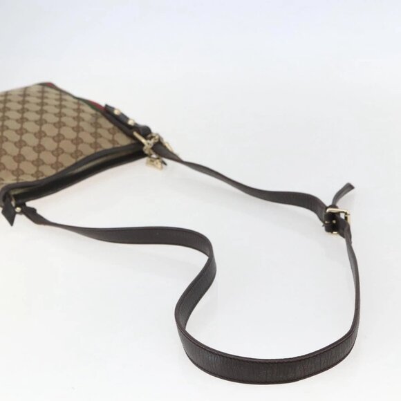 GUCCI GG Canvas Web Sherry Line Shoulder Bag Beige Gold Red 144388 Auth 155727 - Picture 8 of 16